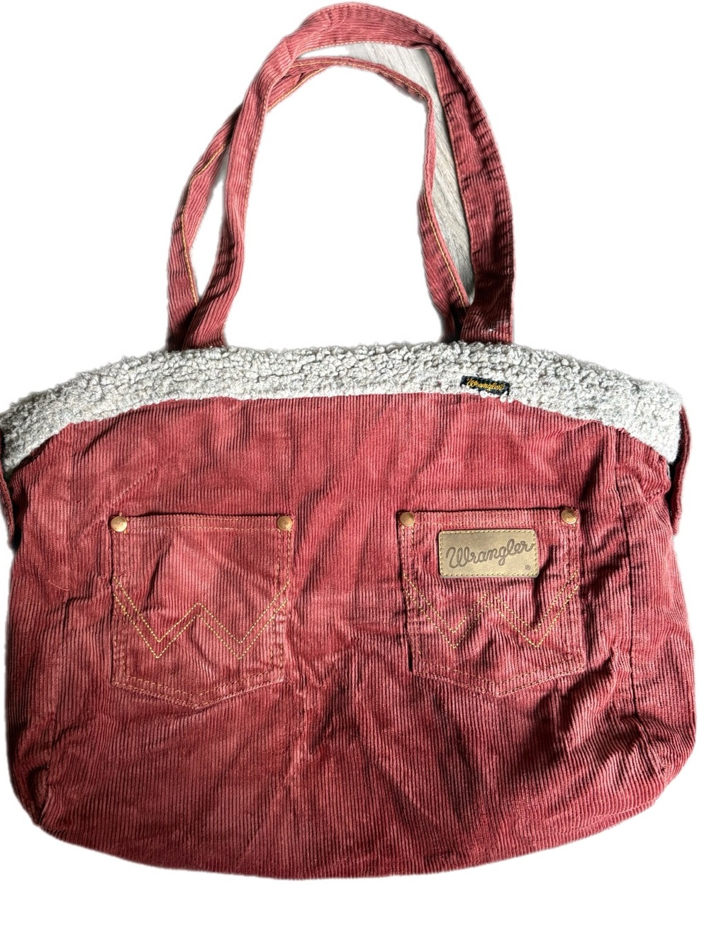 Wrangler Rose Corduroy Shoulder Tote with Sherpa Trim